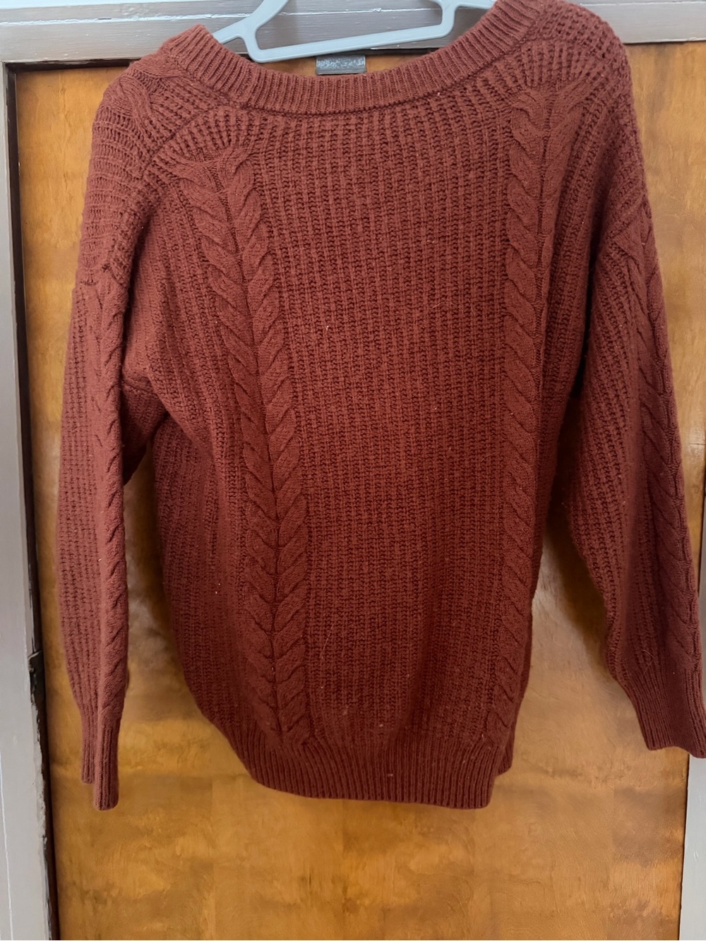 Amazon Ribbed Cable Crewneck Sweater - Rust Brown - Picture 2 of 2
